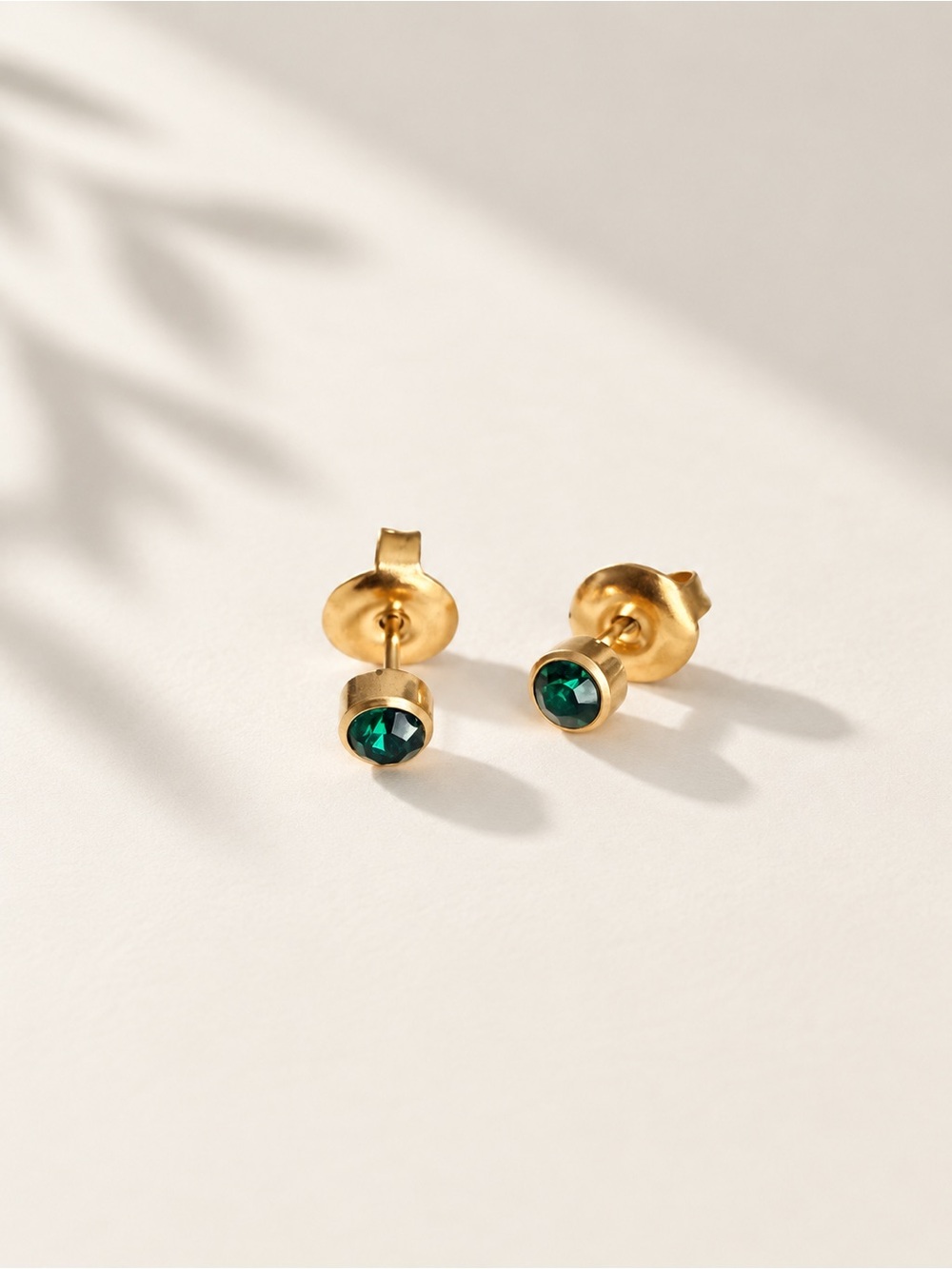 Gold Plated Stud Earrings with Emerald Green Crystal hypoallergenic